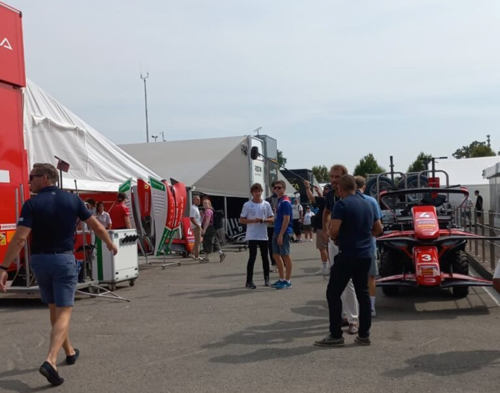 Kimi Antonelli and Leonardo Fornaroli in the paddock of Monza of F2 in 2024